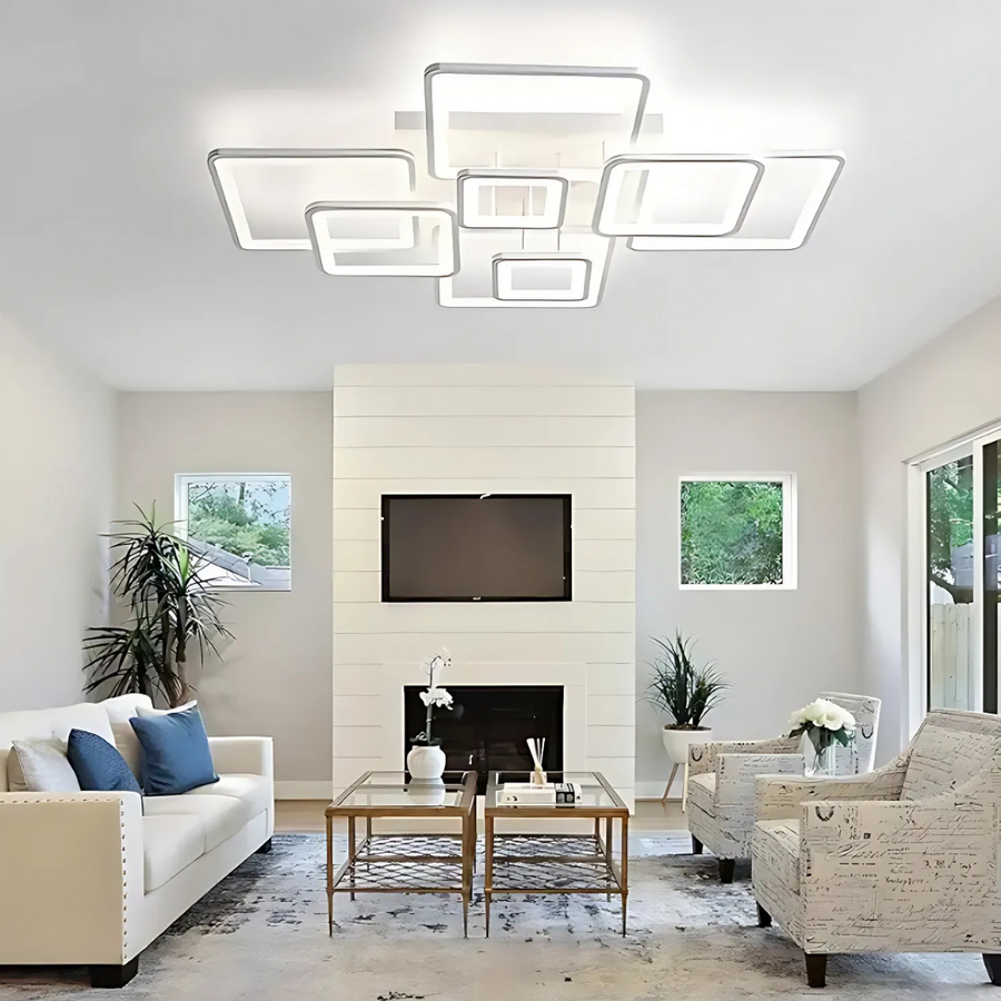 LED żyrandol z zdalnym sterowaniem Ella 203W, 8 kwadratów, zimno/gorące/neutralne światło, niestabilne, białe
