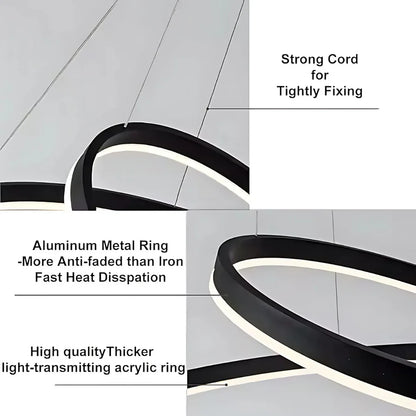 Zawieszany żyrandol LED z pilotem CASIANA 41W, 2 koła, światło zimne/ciepłe/neutralne, możliwość przyciemniania, czarny, regulacja wysokości