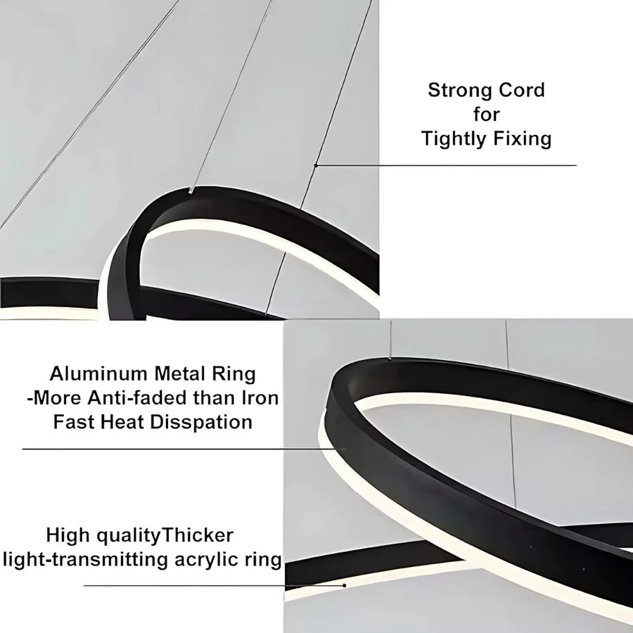 Zawieszany żyrandol LED z pilotem CASIANA 41W, 2 koła, światło zimne/ciepłe/neutralne, możliwość przyciemniania, czarny, regulacja wysokości