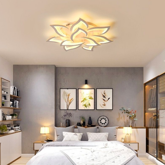 Żyrandol LED z pilotem LOTUS, 164 W, 9 płatków, zimne/ciepłe/neutralne światło, ściemnialny, biały