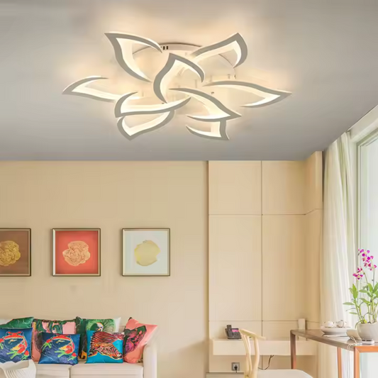 Żyrandol LED z pilotem LOTUS 92W, 9 płatków, światło zimne/ciepłe/neutralne, możliwość przyciemniania, biały