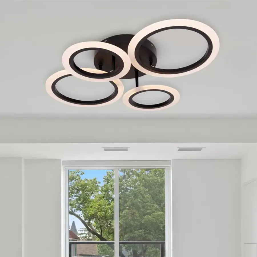 Żyrandol LED BETTY 44W z pilotem, 4 okręgi, światło zimne/ciepłe/neutralne, ściemnialny, czarny