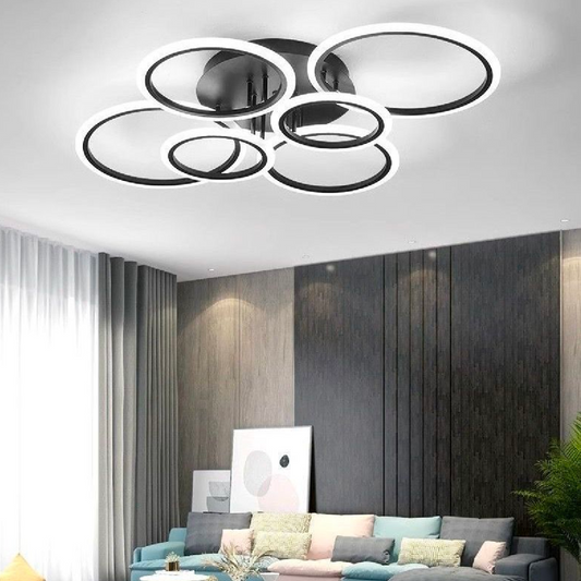 Żyrandol LED BETTY 82W z pilotem, 6 okręgów, światło zimne/ciepłe/neutralne, ściemnialny, czarny