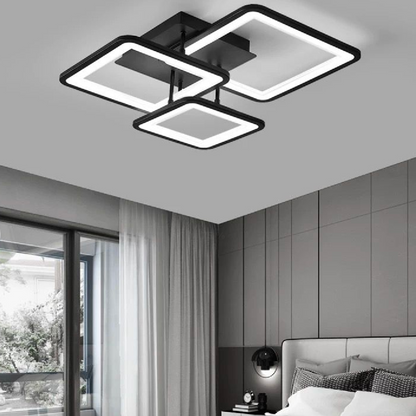 Żyrandol LED z pilotem ZOE 64W, 3 kwadraty, światło zimne/ciepłe/neutralne, ściemnialny, czarny 