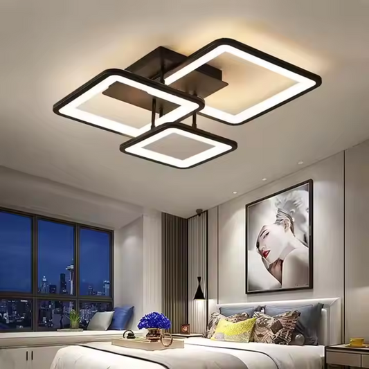 Lustra LED cu telecomanda ZOE 64W, 3 Patrate, lumina Rece/Calda/Neutra, Dimabila, Negru