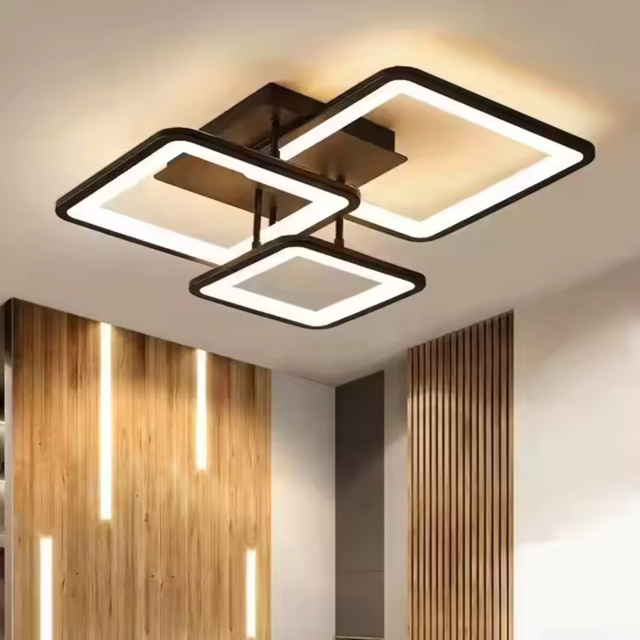 Żyrandol LED z pilotem ZOE 64W, 3 kwadraty, światło zimne/ciepłe/neutralne, ściemnialny, czarny 