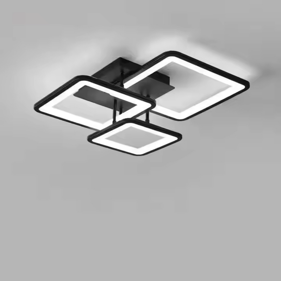 Żyrandol LED z pilotem ZOE 64W, 3 kwadraty, światło zimne/ciepłe/neutralne, ściemnialny, czarny 