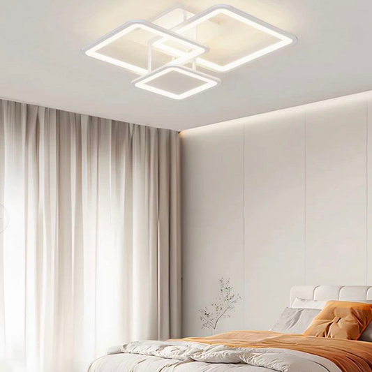Żyrandol LED z pilotem ZOE, 64 W, 3 kwadraty, światło zimne/ciepłe/neutralne, ściemnialny, biały