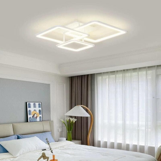 Lustra LED cu telecomanda ZOE 64W, 3 Patrate,  lumina Rece/Calda/Neutra, Dimabila, Alb