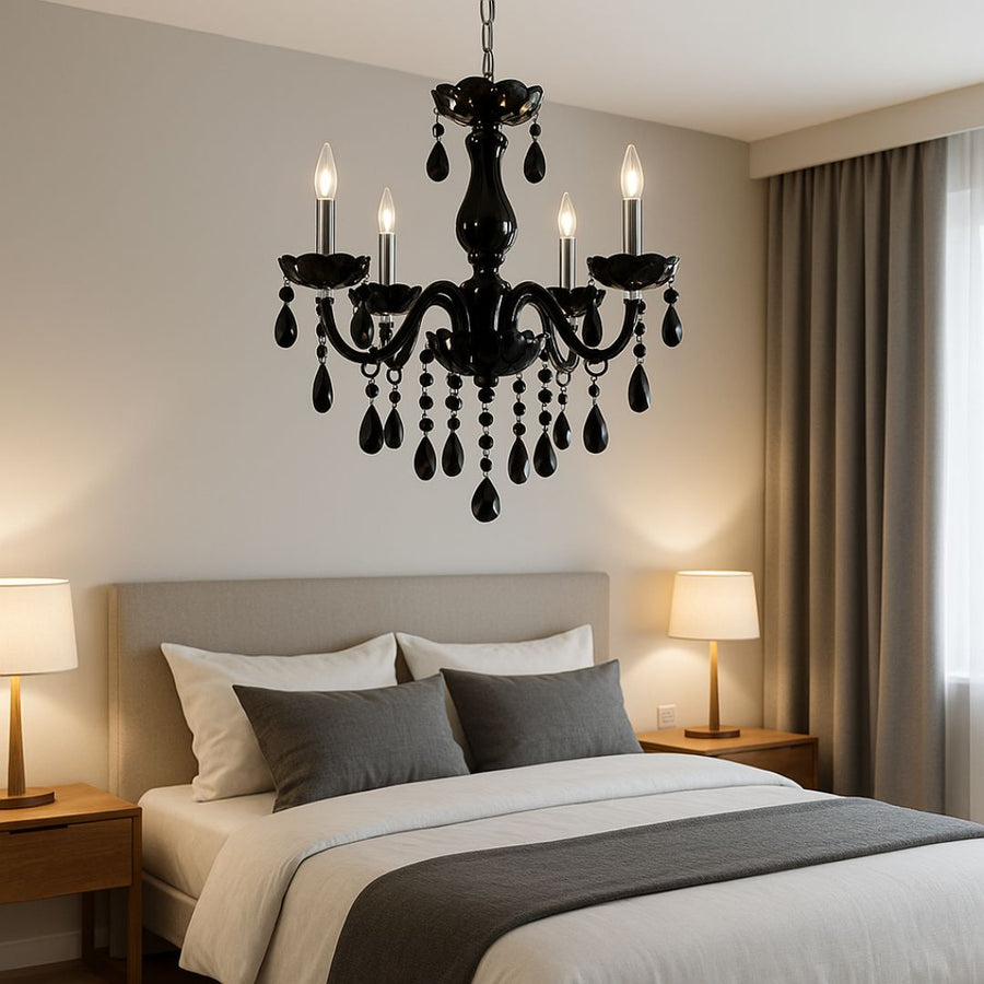 Żyrandol kryształowy ALNWICK Eleganza, 5xE14, średnica 48 cm, czarny, regulowana wysokość