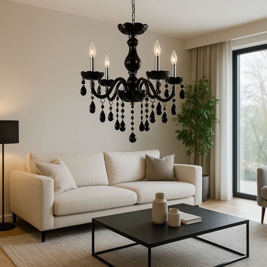 Żyrandol kryształowy ALNWICK Eleganza, 5xE14, średnica 48 cm, czarny, regulowana wysokość