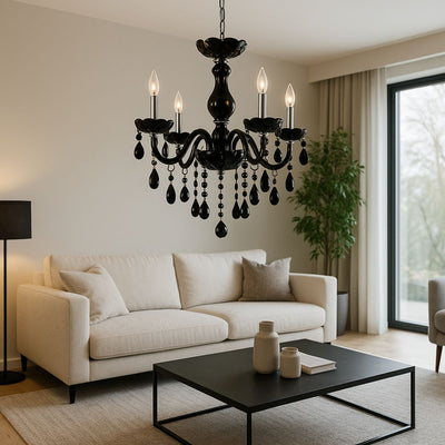 Żyrandol kryształowy ALNWICK Eleganza, 5xE14, średnica 48 cm, czarny, regulowana wysokość