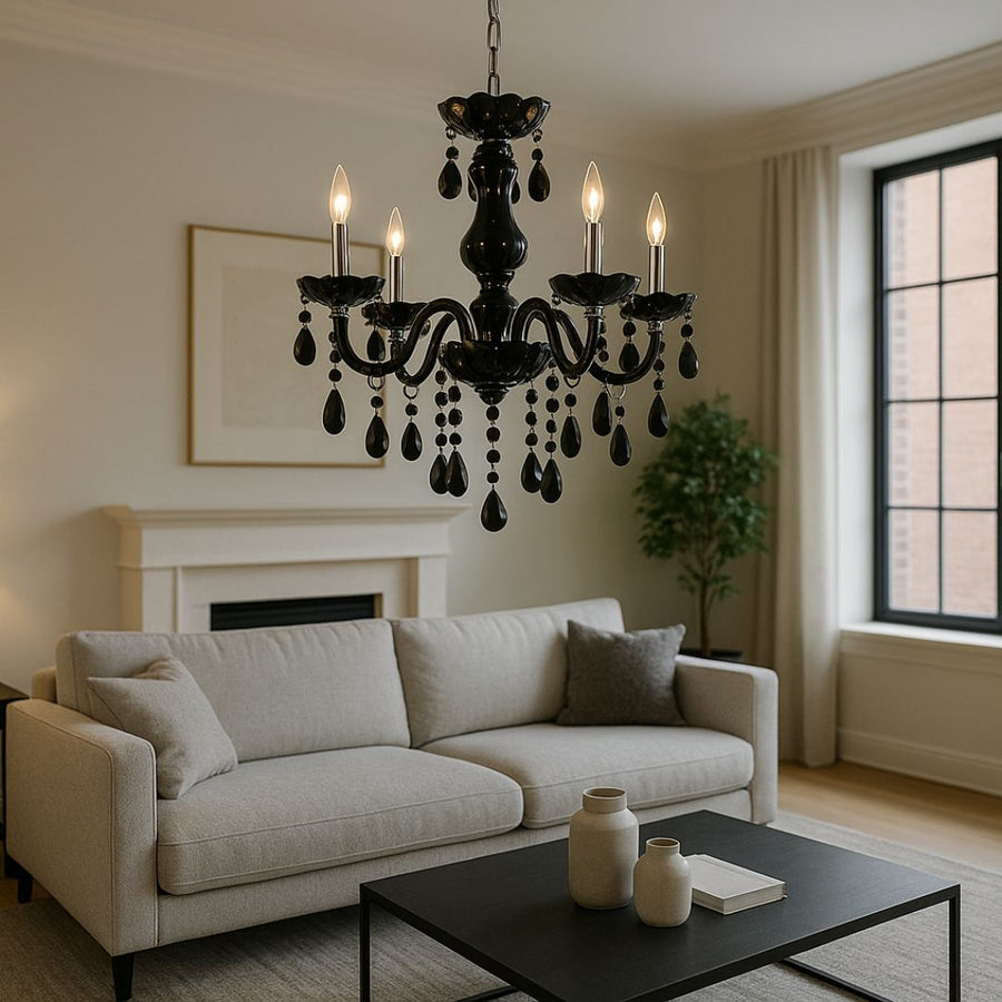 Żyrandol kryształowy ALNWICK Eleganza, 5xE14, średnica 48 cm, czarny, regulowana wysokość