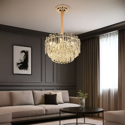 FONTAINEBLEAU Eleganza Kryształowy Żyrandol, 9x E14, Średnica 45 cm, Złoty, Regulowana Wysokość