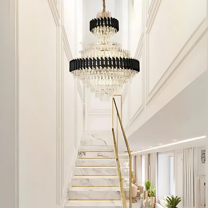 Żyrandol kryształowy Versailles Supremo Reale E14, 80 cm x 110 cm, błyszczące złoto i czerń, regulowana wysokość 