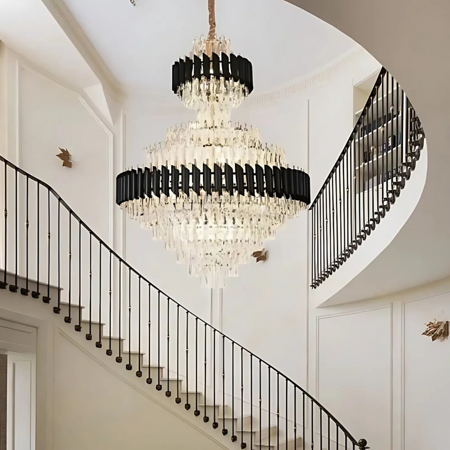 Żyrandol kryształowy Versailles Supremo Reale E14, 80 cm x 110 cm, błyszczące złoto i czerń, regulowana wysokość 