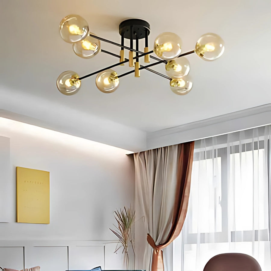 Żyrandol z okrągłym kloszem, PENTHOUSE Grand, 8xE27, Czarne złoto, metal