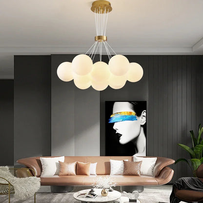 NOWOCZESNY żyrandol, wiszący, LOFT BAGLIORE, kula, 11xE27, regulowana wysokość, złoty