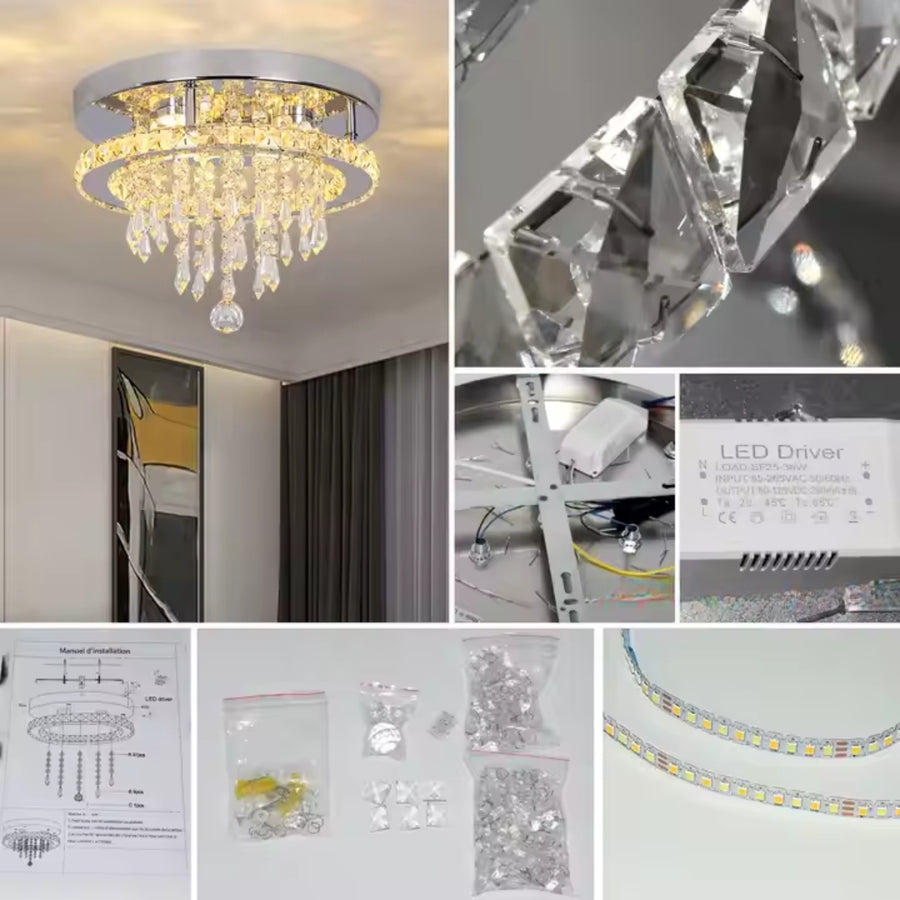 Żyrandol okrągły LED Alberico, 20 W, zimne/ciepłe/neutralne światło, kryształ, błyszczący chrom