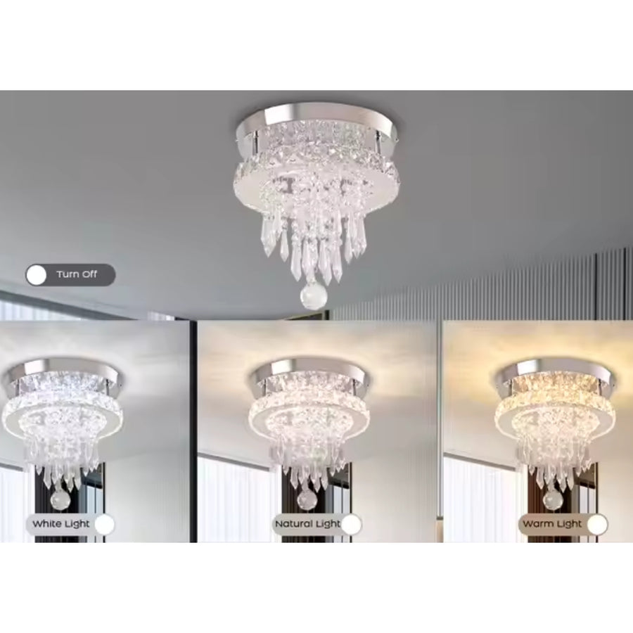 Żyrandol okrągły LED Alberico, 20 W, zimne/ciepłe/neutralne światło, kryształ, błyszczący chrom