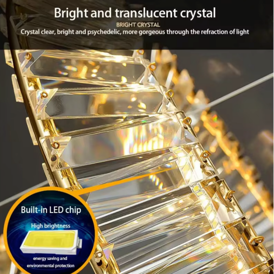 Żyrandol LED z pilotem i kryształem LUIGI, 35 W, światło zimne/ciepłe/neutralne, ściemnialny, złoty