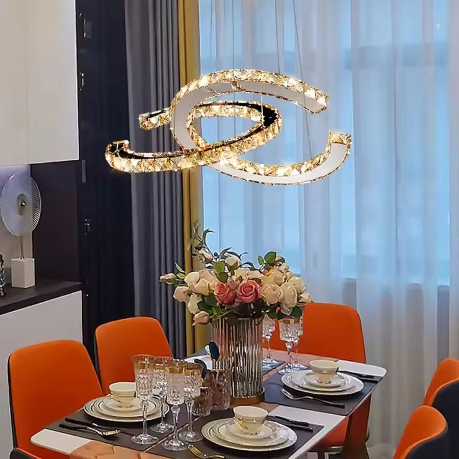 Żyrandol LED PRISM Antea, pilot zdalnego sterowania, 40 W, kryształ i metal, ściemnialny, regulowana wysokość, zimne/ciepłe/neutralne światło