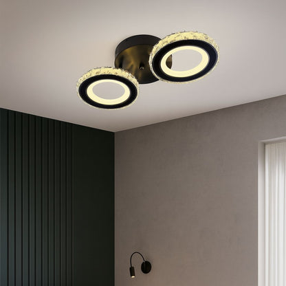 Żyrandol LED z pilotem i kryształem NOVA ROTONDA 29W, 2 okręgi, światło zimne/ciepłe/neutralne, ściemnialny, czarny 