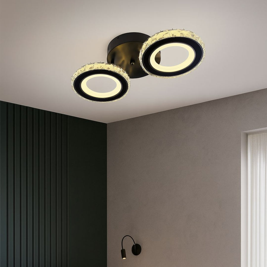 Żyrandol LED z pilotem i kryształem NOVA ROTONDA 29W, 2 okręgi, światło zimne/ciepłe/neutralne, ściemnialny, czarny 