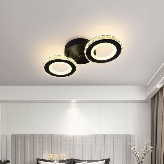 Żyrandol LED z pilotem i kryształem NOVA ROTONDA 29W, 2 okręgi, światło zimne/ciepłe/neutralne, ściemnialny, czarny 