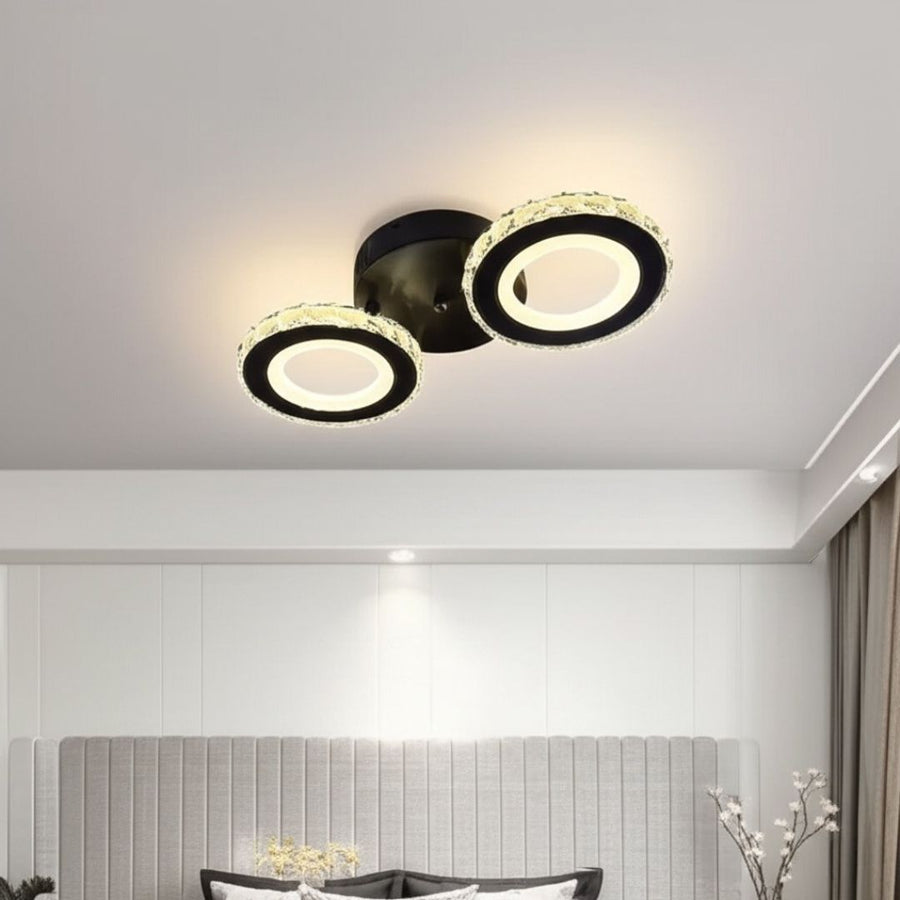 Żyrandol LED z pilotem i kryształem NOVA ROTONDA 29W, 2 okręgi, światło zimne/ciepłe/neutralne, ściemnialny, czarny 