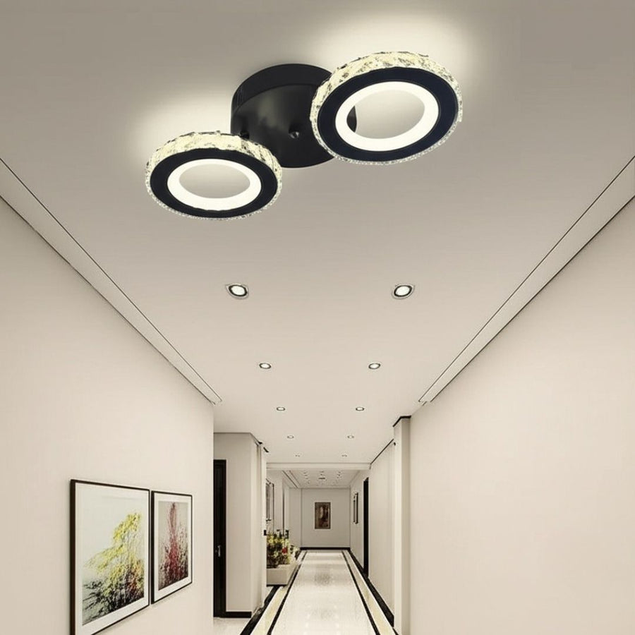 Żyrandol LED z pilotem i kryształem NOVA ROTONDA 29W, 2 okręgi, światło zimne/ciepłe/neutralne, ściemnialny, czarny 