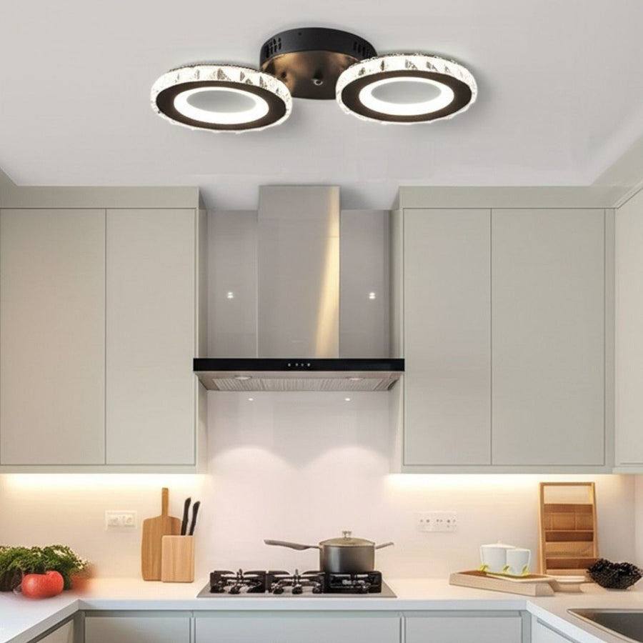 Żyrandol LED z pilotem i kryształem NOVA ROTONDA 29W, 2 okręgi, światło zimne/ciepłe/neutralne, ściemnialny, czarny 
