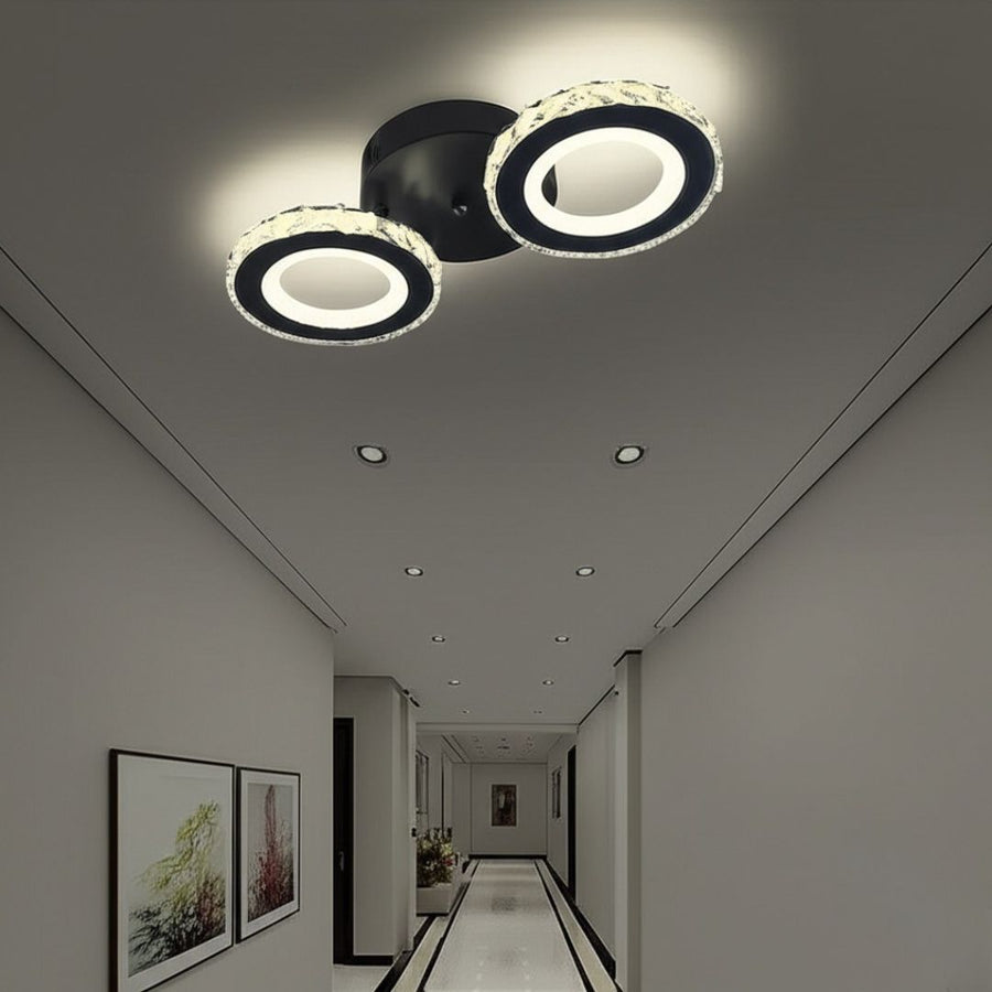 Żyrandol LED z pilotem i kryształem NOVA ROTONDA 29W, 2 okręgi, światło zimne/ciepłe/neutralne, ściemnialny, czarny 