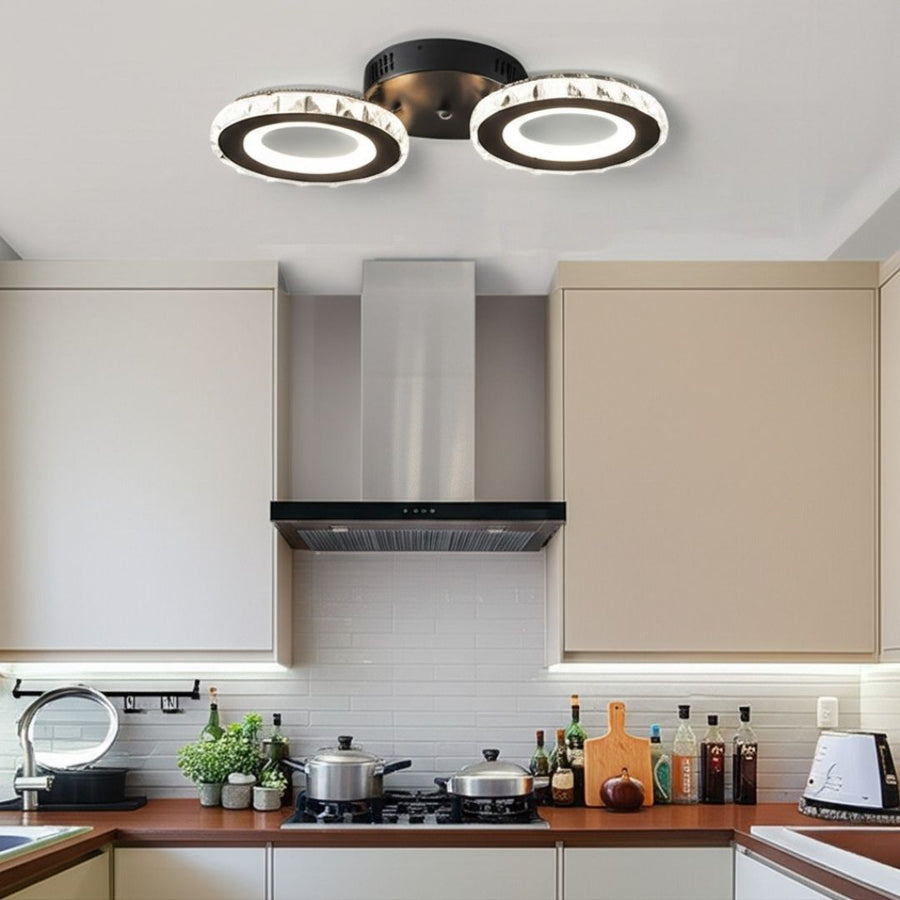 Żyrandol LED z pilotem i kryształem NOVA ROTONDA 29W, 2 okręgi, światło zimne/ciepłe/neutralne, ściemnialny, czarny 