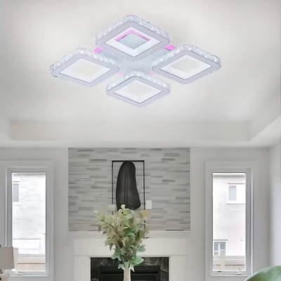 Żyrandol LED Leila z pilotem, 150 W, chrom z bielą, metal i kryształ, ściemnialny, RGB