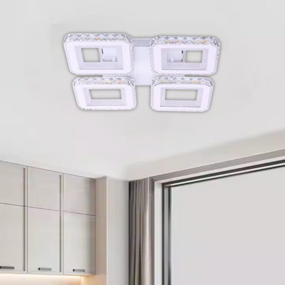 Żyrandol LED z pilotem i kryształem LEILA RGB 79 W, 4 kwadraty, zimne/ciepłe/neutralne światło, ściemnialny, błyszczący chrom biały 