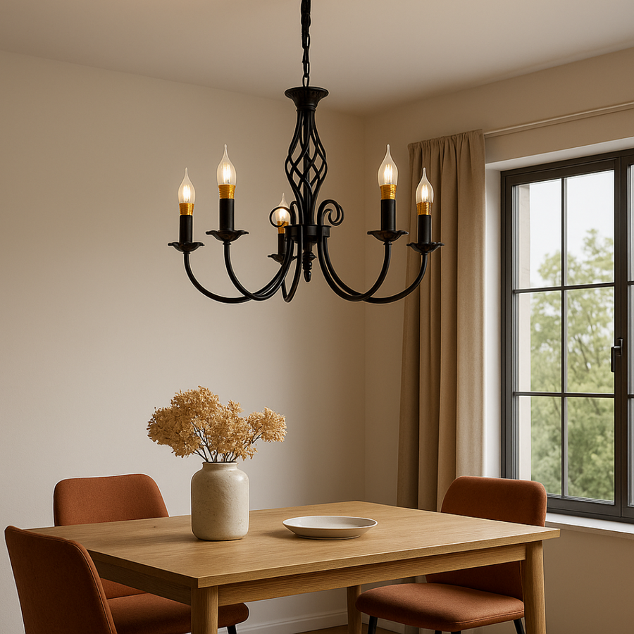 Candelabru Perla, 5xE14, Negru, Inaltime Reglabila