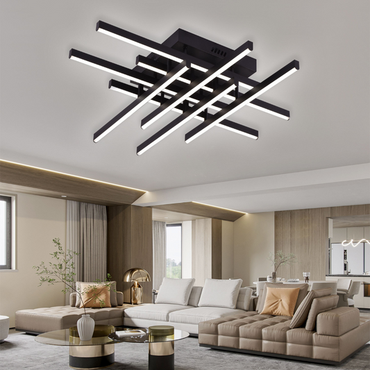Żyrandol LED z pilotem Aroldo, 90 W, 8 elementów, światło zimne/ciepłe/neutralne, ściemnialny, czarny
