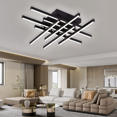 Żyrandol LED z pilotem Aroldo, 90 W, 8 elementów, światło zimne/ciepłe/neutralne, ściemnialny, czarny