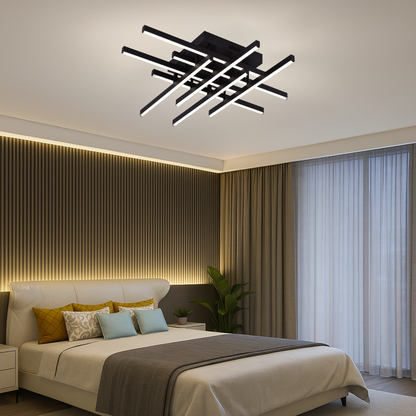 Żyrandol LED z pilotem Aroldo, 90 W, 8 elementów, światło zimne/ciepłe/neutralne, ściemnialny, czarny
