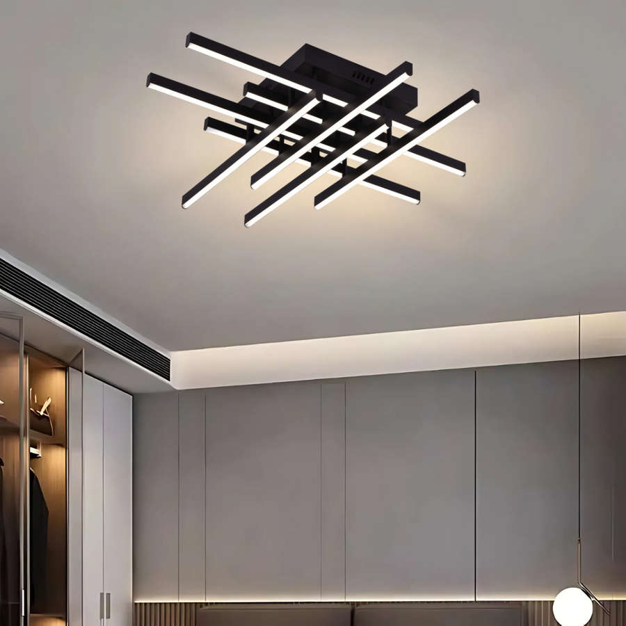 Żyrandol LED z pilotem Aroldo, 90 W, 8 elementów, światło zimne/ciepłe/neutralne, ściemnialny, czarny