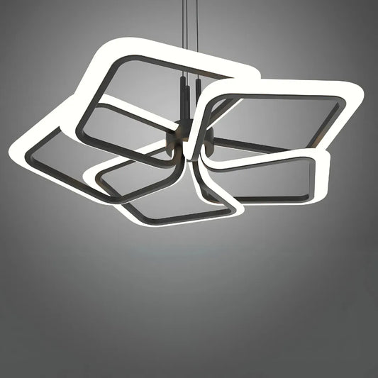 Żyrandol wiszący LED z pilotem RIMINI 85W, 5 kwadratów, światło zimne/ciepłe/neutralne, ściemnialny, czarny