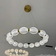 LED żyrandol zawieszony z pilotem Fausto II, 43 W, zimno/gorące/neutralne światło, niestabilna, regulowana wysokość, złoto