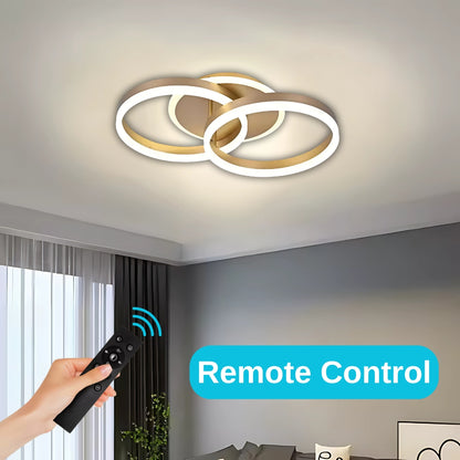 Żyrandol LED DARIO 55W z pilotem, 2 okręgi, światło zimne/ciepłe/neutralne, ściemnialny, złoty 