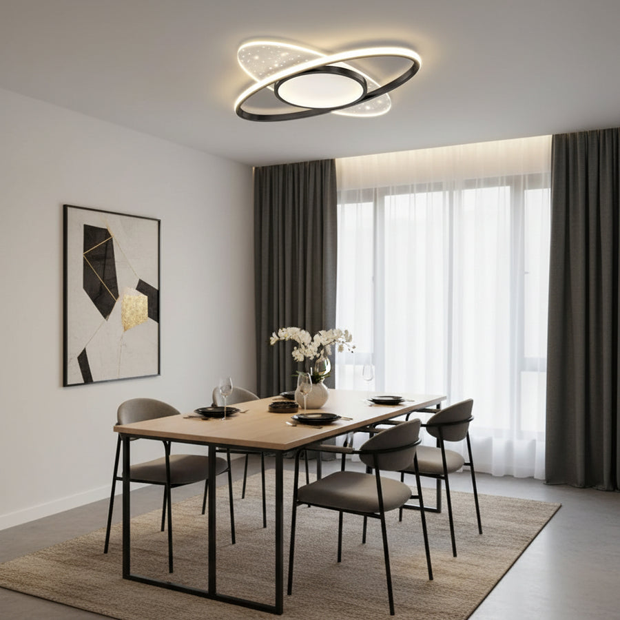 LED żyrandol z pilotem Vario 110W, owalnym, zimnym/gorącym/neutralnym światłem, niestabilnym, czarnym
