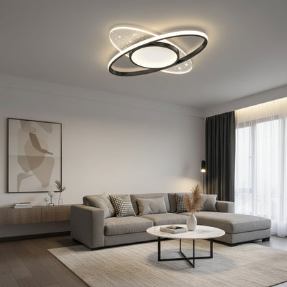 LED żyrandol z pilotem Vario 110W, owalnym, zimnym/gorącym/neutralnym światłem, niestabilnym, czarnym