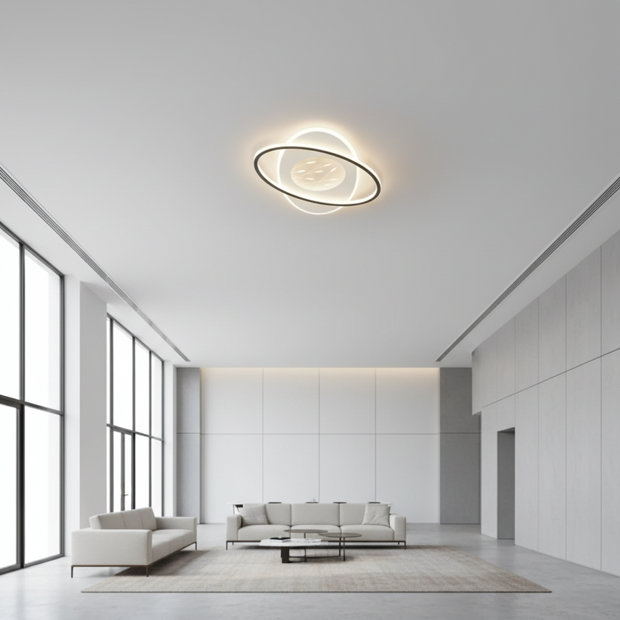 LED żyrandol z pilotem 125 W, owalnym, zimnym/gorącym/neutralnym światłem, niestabilnym, czarnym