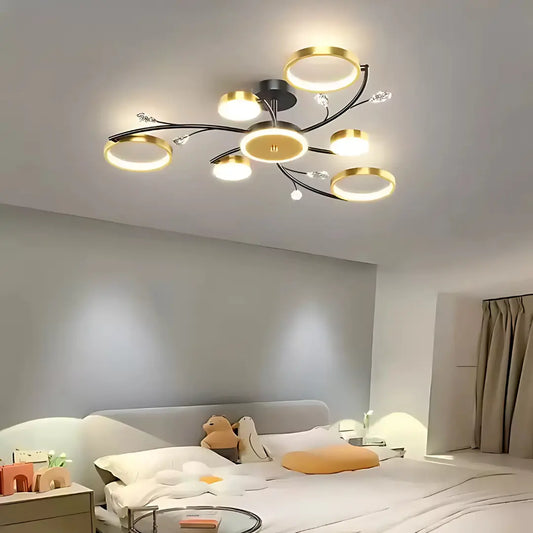 Żyrandol LED z pilotem KARINA, 61 W, 6 elementów, światło ciepłe/zimne/neutralne, ściemnialny, złoty 