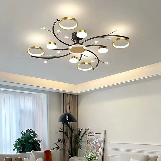 Żyrandol LED z pilotem KARINA, 63 W, 8 elementów, światło ciepłe/zimne/neutralne, ściemnialny, złoty 
