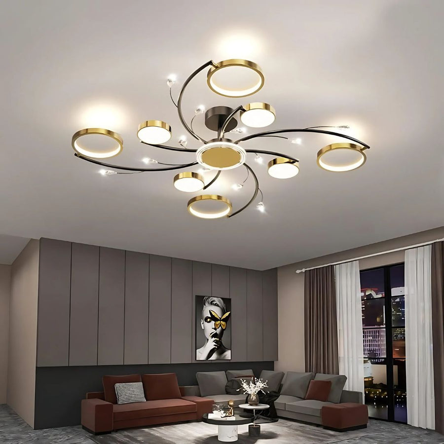 Żyrandol LED z pilotem KARINA, 63 W, 8 elementów, światło ciepłe/zimne/neutralne, ściemnialny, złoty 